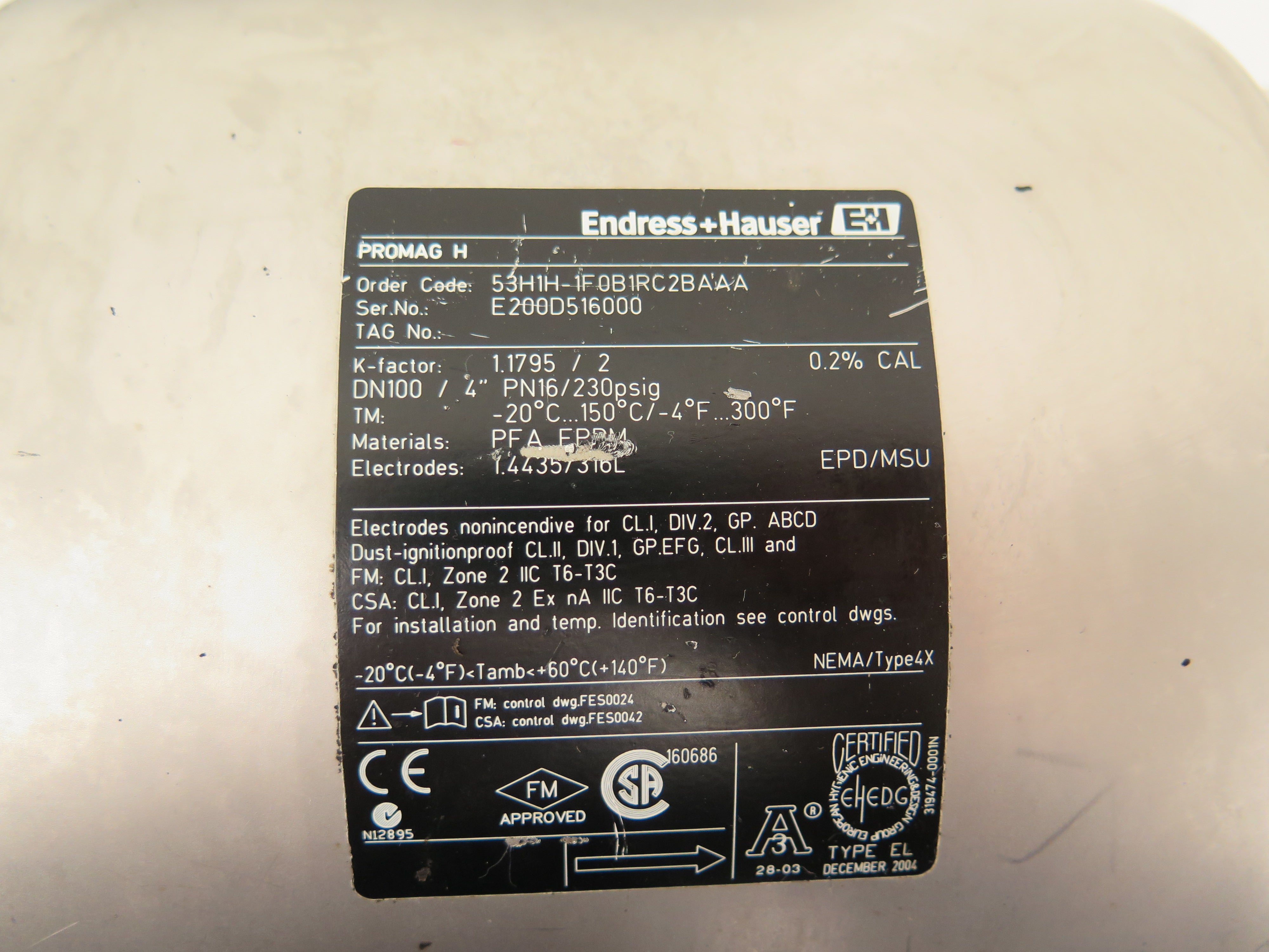 Endress + Hauser 53H1H-1F0B1RC2BAAA Promag H Flow Meter Stainless - Advance Operations