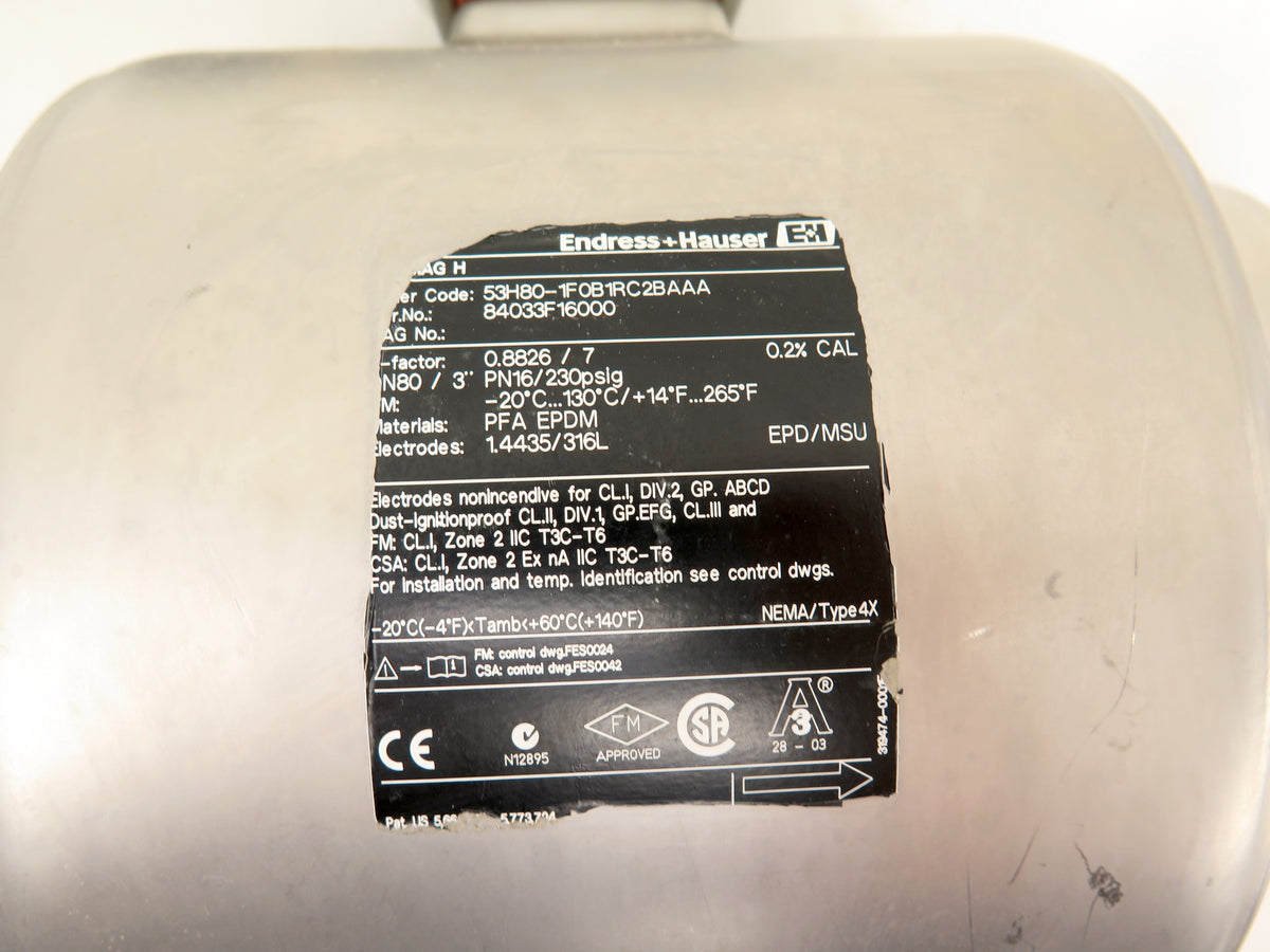 Endress + Hauser 53H80-1F0B1RC2BAAA Flow Meter Stainless 3" - Advance Operations