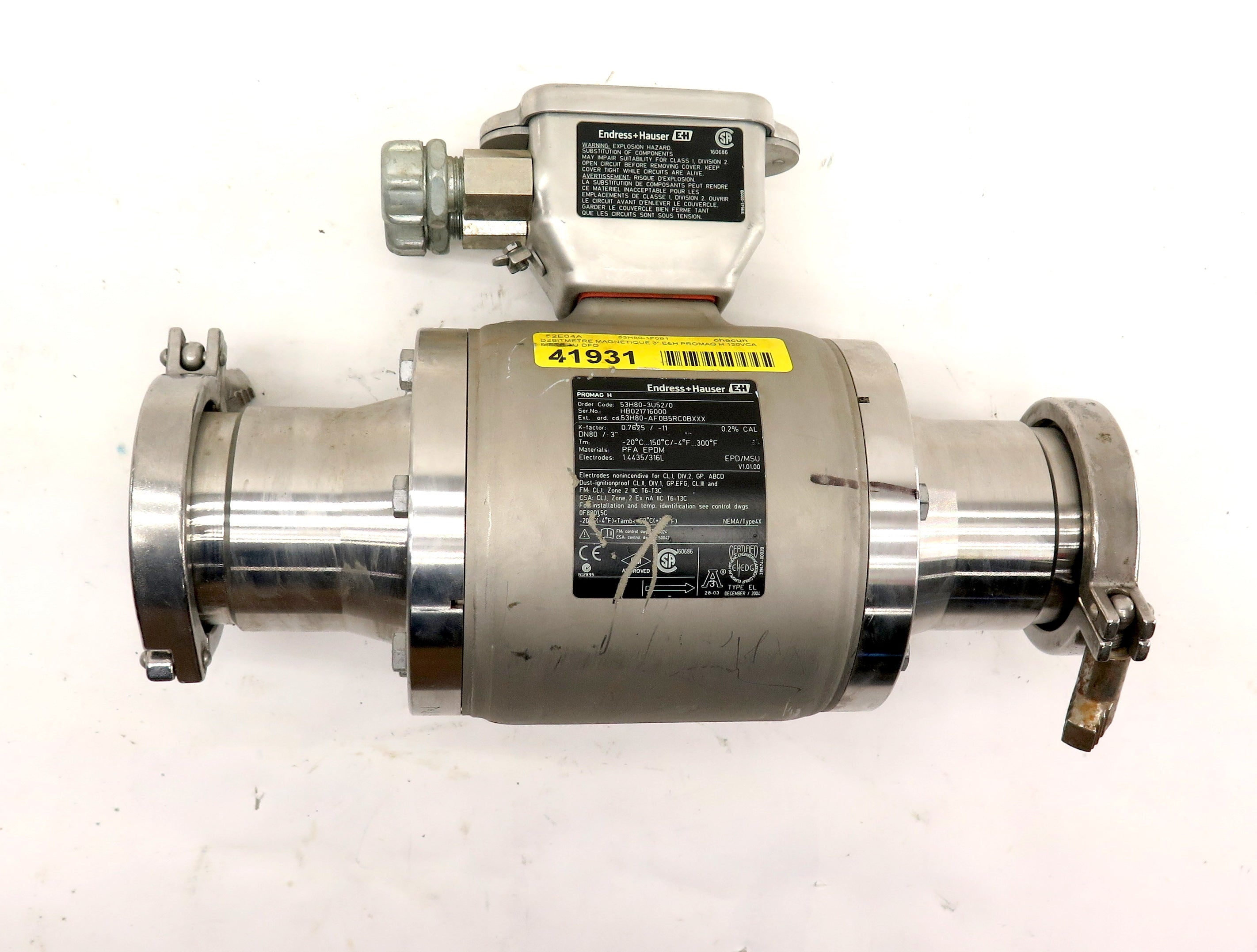 Endress + Hauser 53H80-3U52/0 Promag H 3" Stainless Steel Flow Meter - Advance Operations