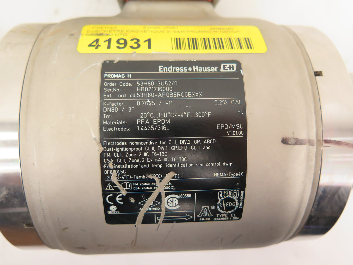 Endress + Hauser 53H80-3U52/0 Promag H 3" Stainless Steel Flow Meter - Advance Operations