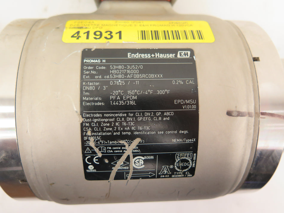 Endress + Hauser 53H80-3U52/0 Promag H 3" Stainless Steel Flow Meter - Advance Operations