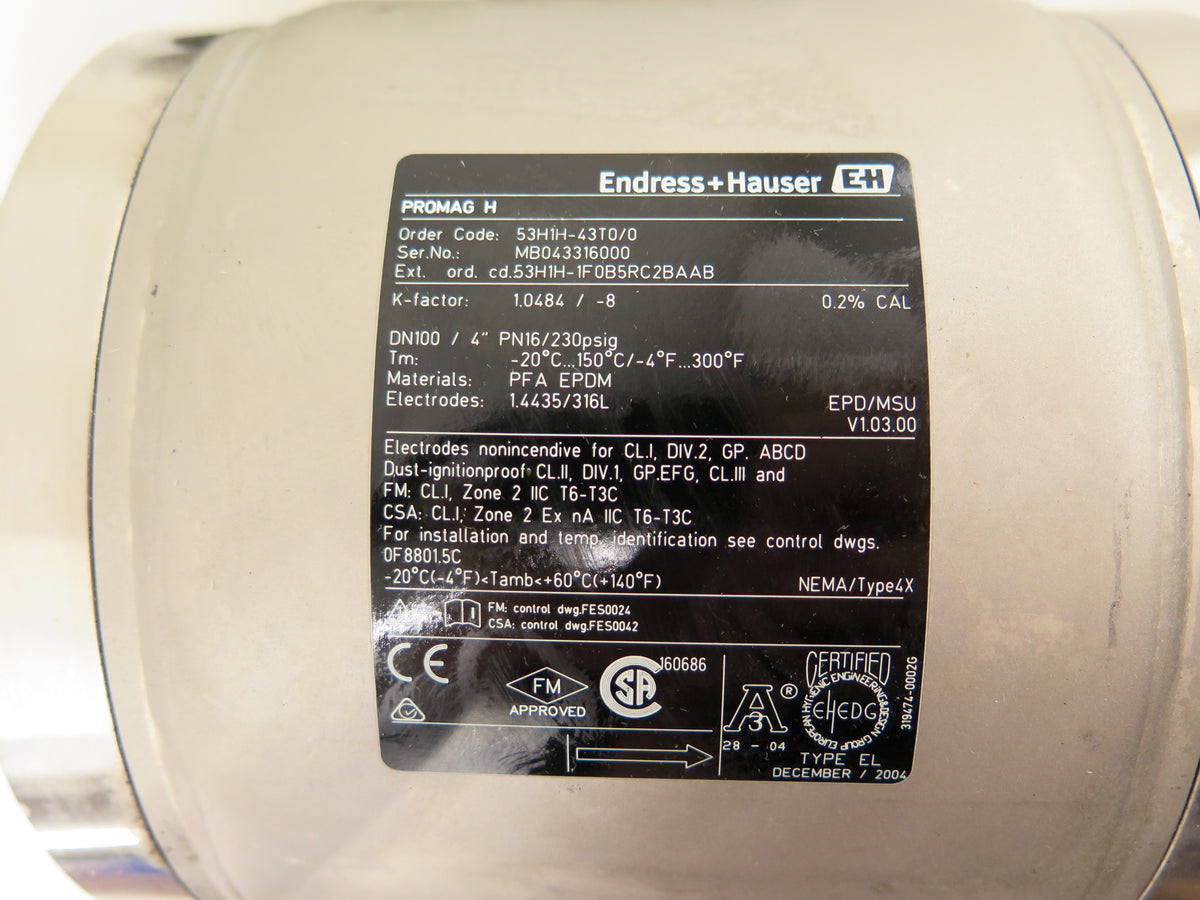 Endress + Hauser 53H1H-1F0B5RC2BAAB Promag H Magnetic Flow Meter 4in - Advance Operations