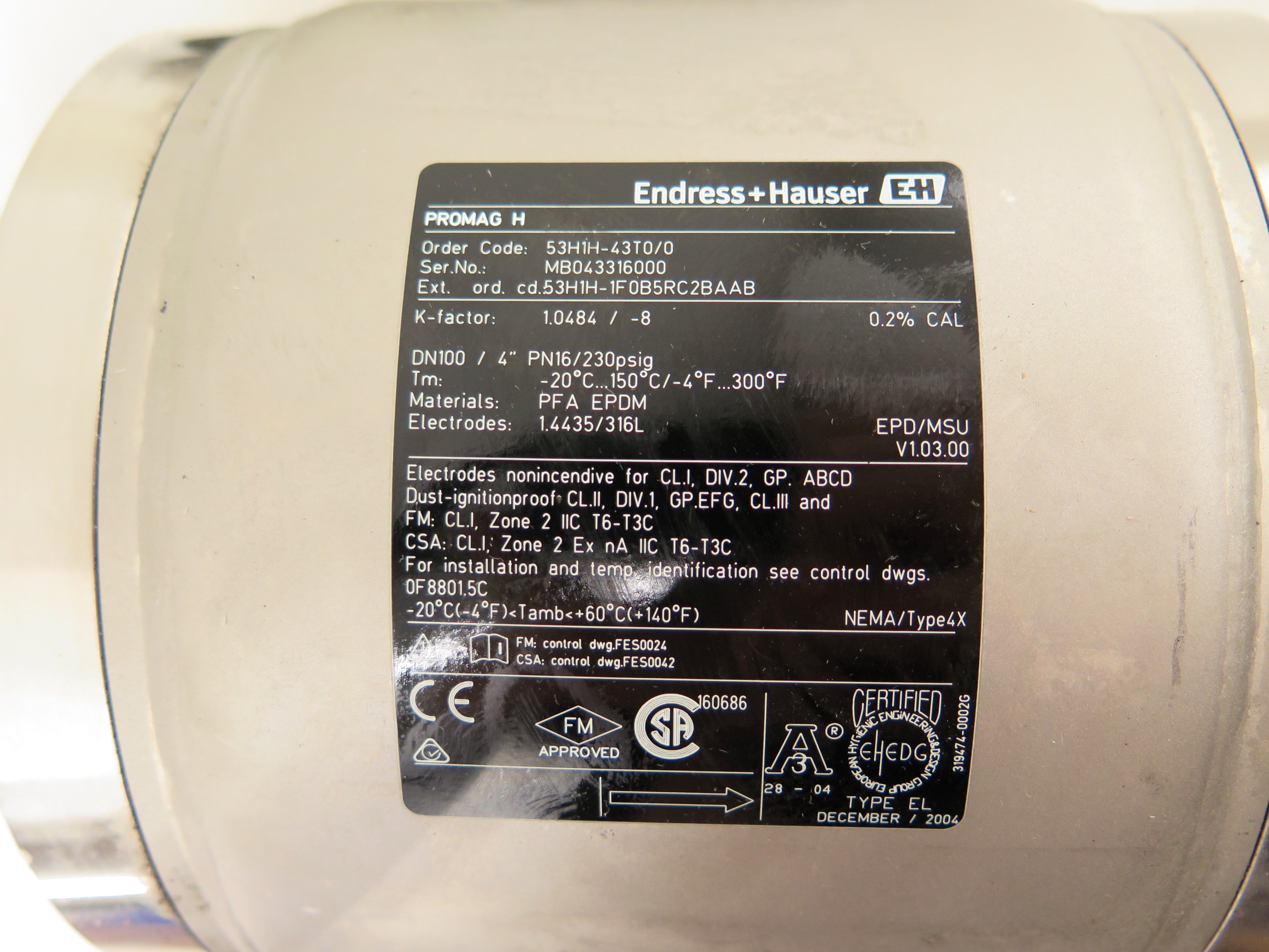 Endress + Hauser 53H1H-1F0B5RC2BAAB Promag H Magnetic Flow Meter 4in - Advance Operations