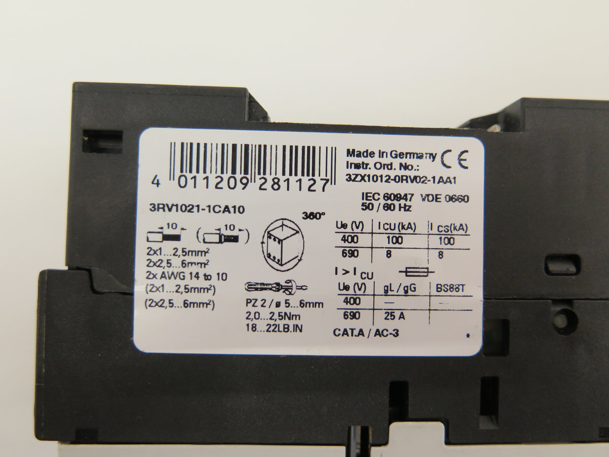 Siemens 3RV1021-1CA10 Sirius Manual Motor Starter - Advance Operations