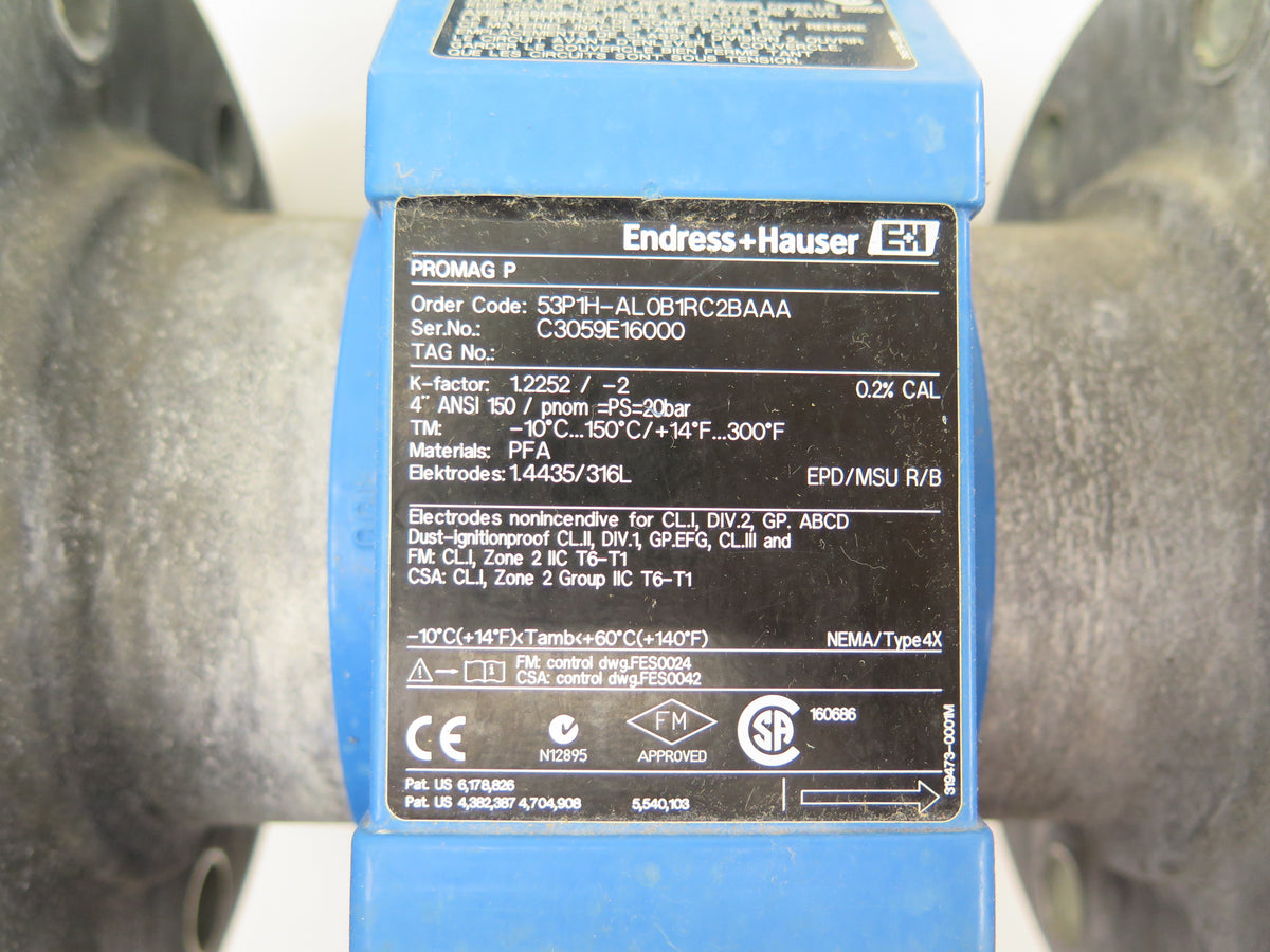 Endress + Hauser 53P1H-AL0B1RC2BAAA Promag P Flow Meter 4" - Advance Operations