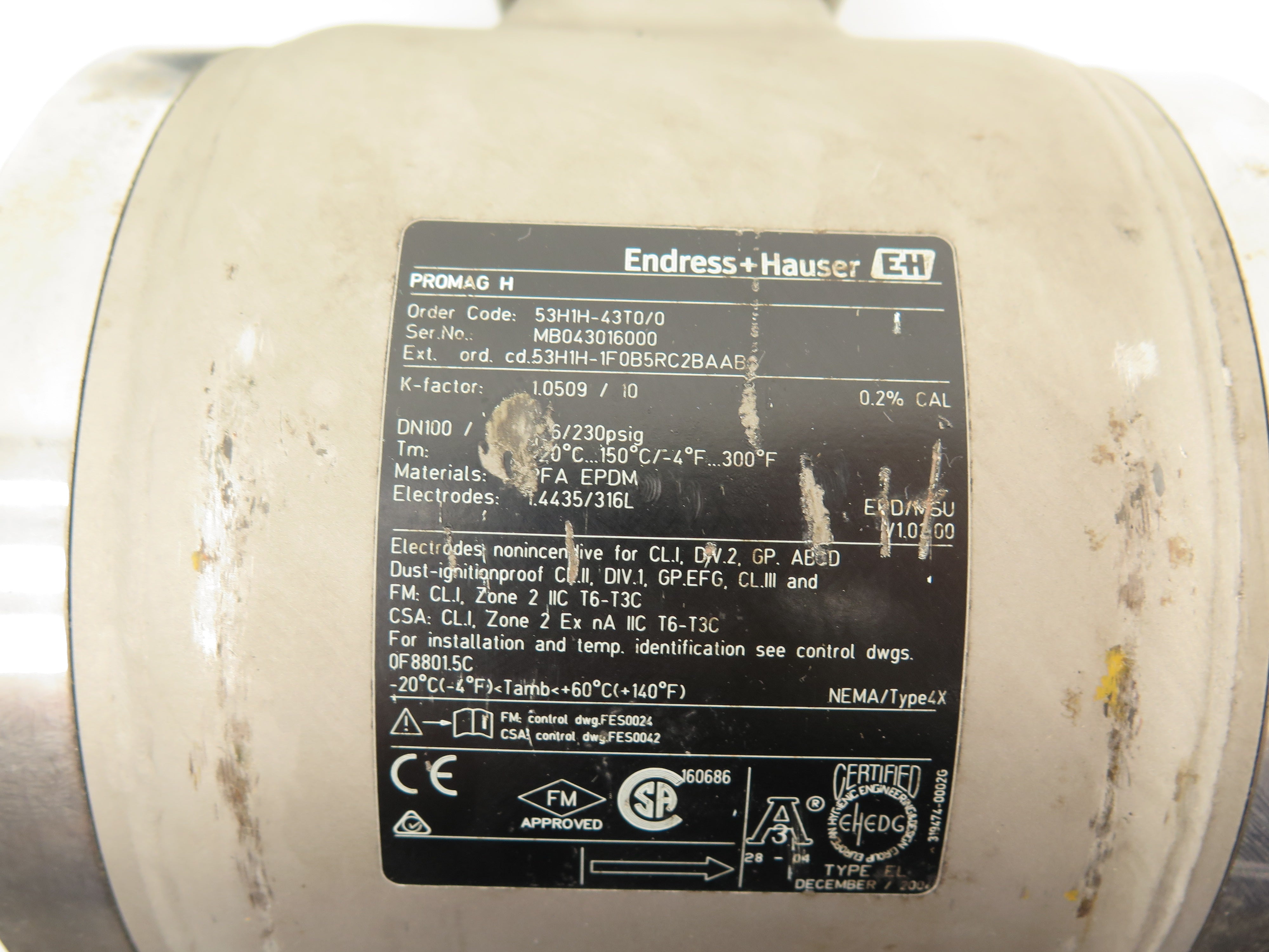 Endress + Hauser 53H1H-43T0/0 Stainless Steel Flow Meter 4" - Advance Operations