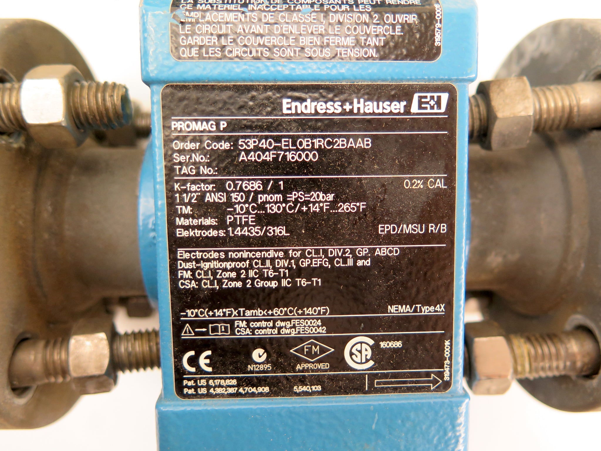 Endress + Hauser 53P40-EL0B1RC2BAAB Promag P Flow Meter *READ ...