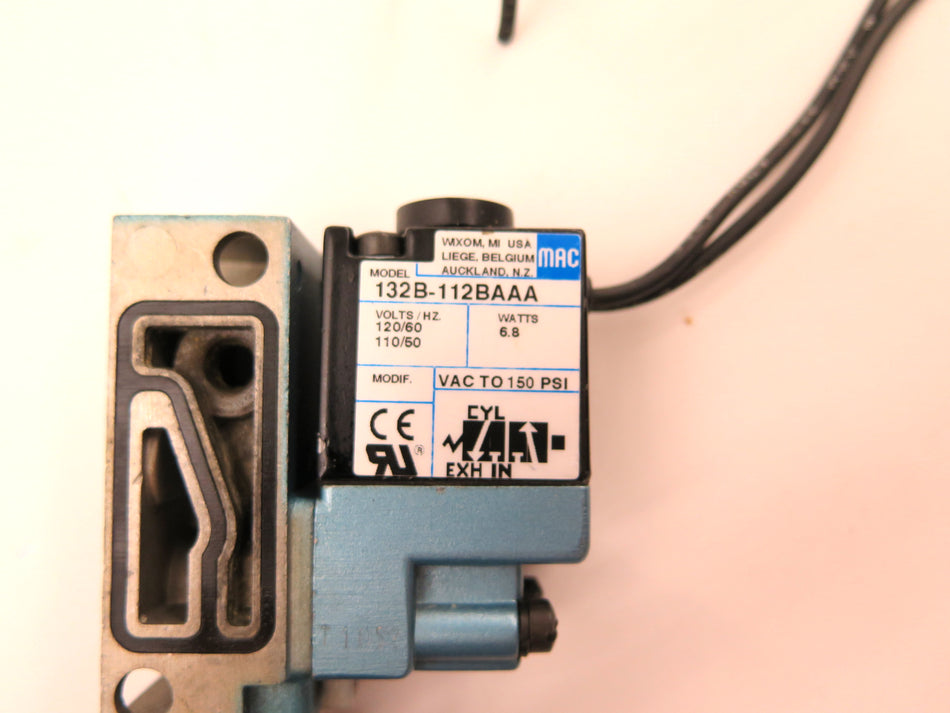 Mac Valves 132B-112BAAA Pneumatic Solenoid Valve 120V 60Hz 6.8W VAC To 150Psi - Advance Operations
