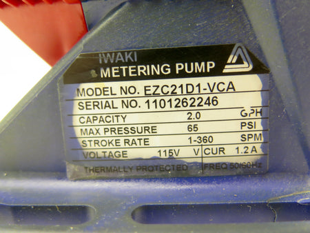 Iwaki / Walchem EZC21D1-VCA Metering Pump 2GPH 105Psi 115Vac - Advance Operations