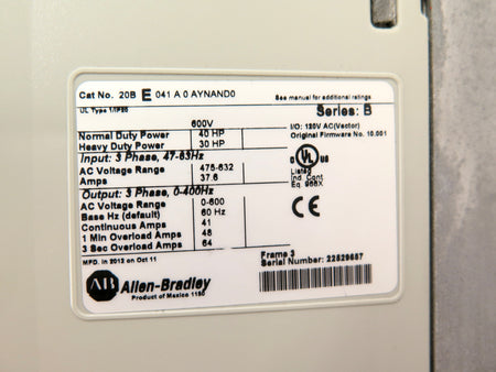 Allen-Bradley 20 B E 041 A 0 AYNAND0 Powerflex700 40HP AC Drive 475-632Vac - Advance Operations
