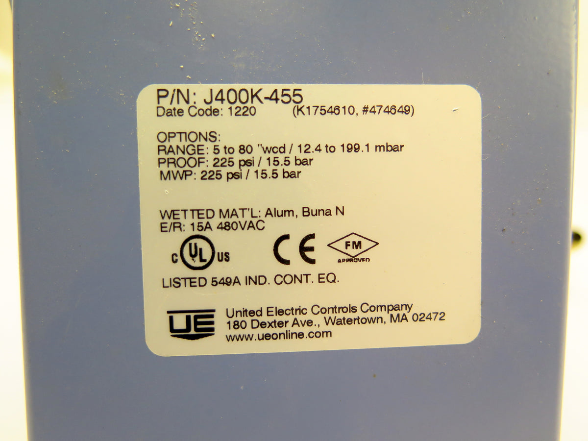 United Electric J400K-455 1/4NPT 480Vac Pressure Switch - Advance Operations