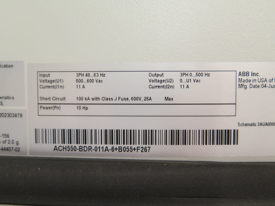ABB ACH550-BDR-011A-6+B055+F267 Hvac AC Drive 10HP 500-600Vac 11A *READ* - Advance Operations