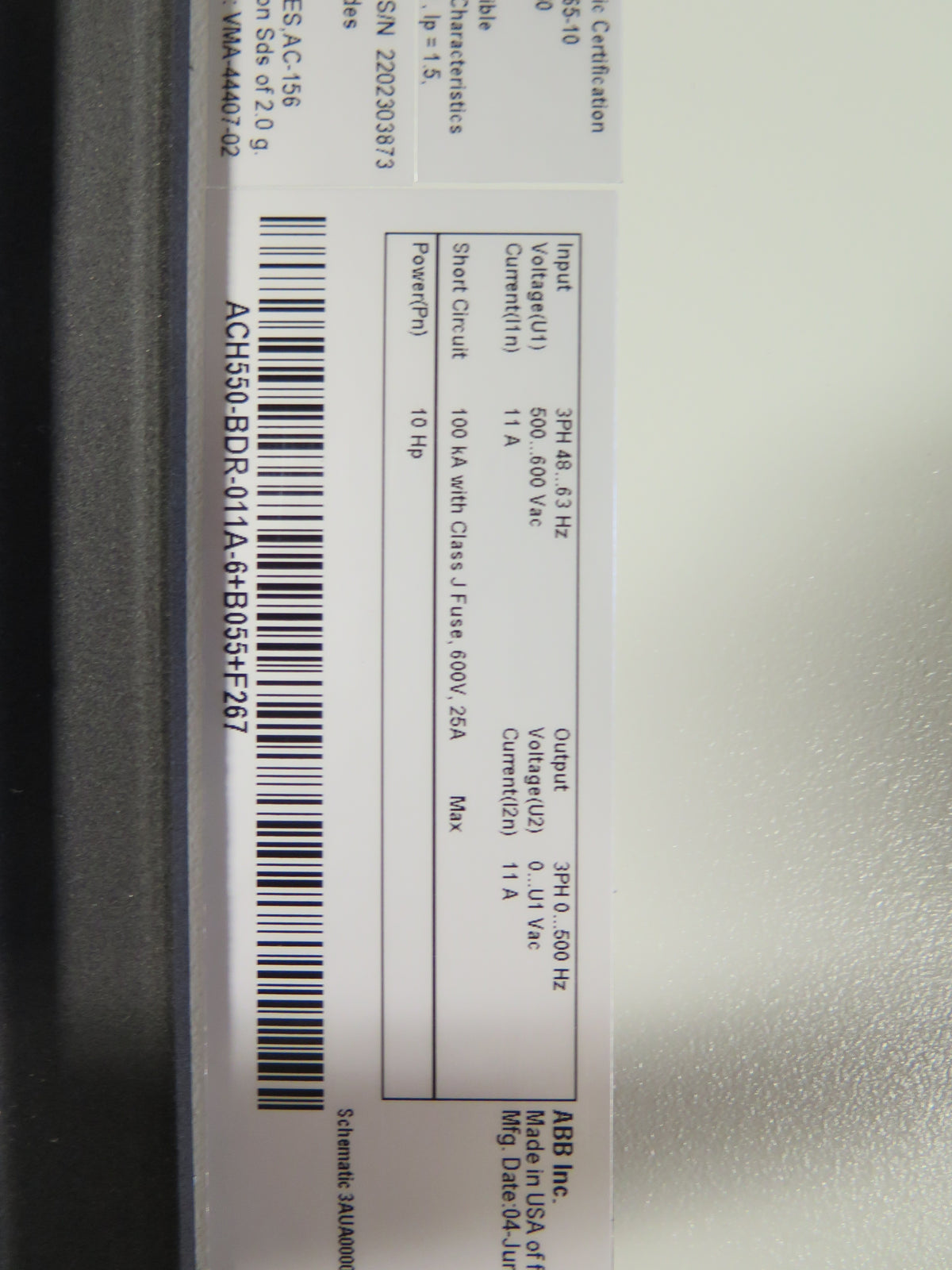 ABB ACH550-BDR-011A-6+B055+F267 Hvac AC Drive 10HP 500-600Vac 11A V2 - Advance Operations