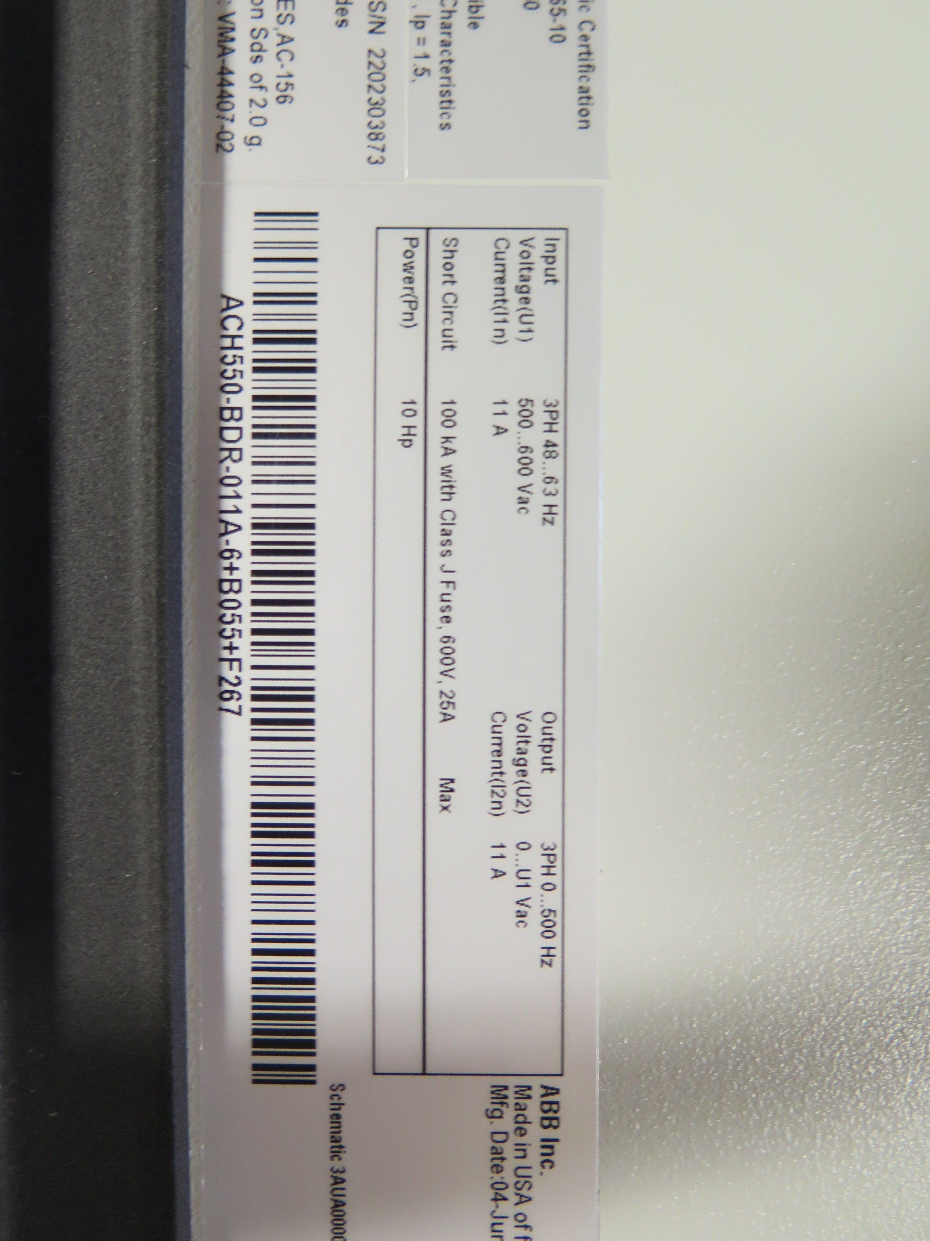ABB ACH550-BDR-011A-6+B055+F267 Hvac AC Drive 10HP 500-600Vac 11A V2 - Advance Operations