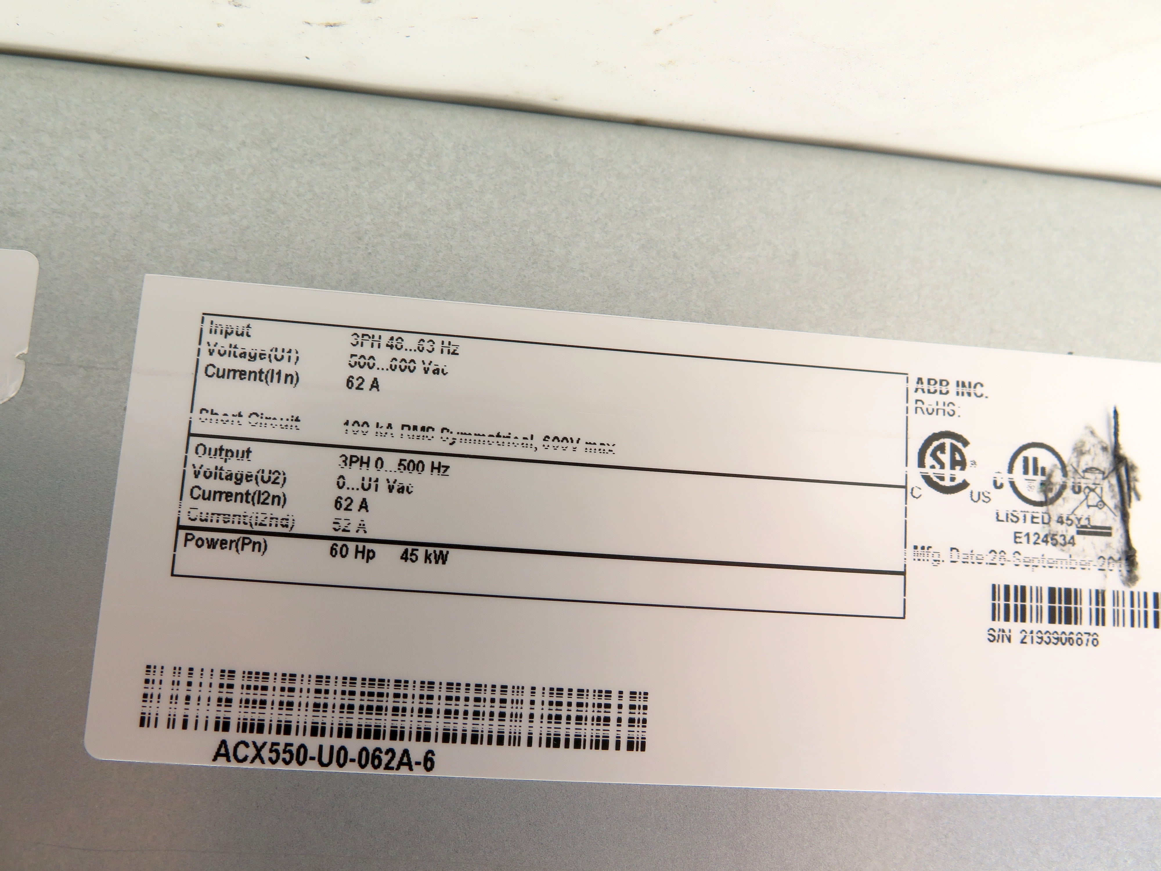 ABB ACX550-U0-062A-6 HVAC AC Drive 60HP 500-600Vac - Advance Operations