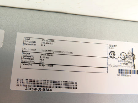 ABB ACX550-U0-062A-6 HVAC AC Drive 60HP 500-600Vac - Advance Operations