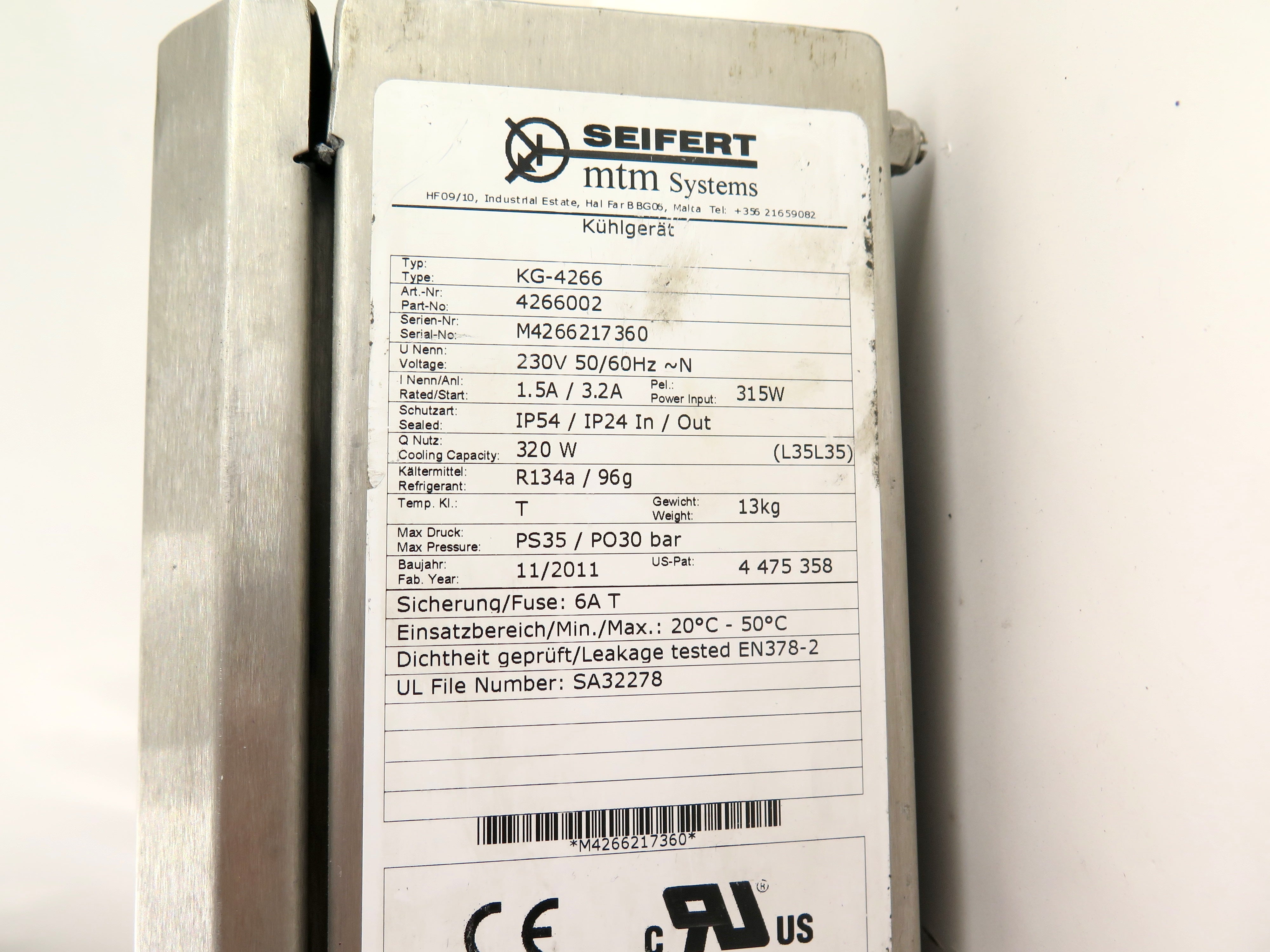 Seifert KG-4266 Cooling Unit 230Vac Stanless Steel Cover - Advance Operations