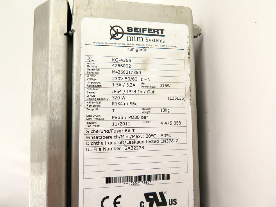 Seifert KG-4266 Cooling Unit 230Vac Stanless Steel Cover - Advance Operations