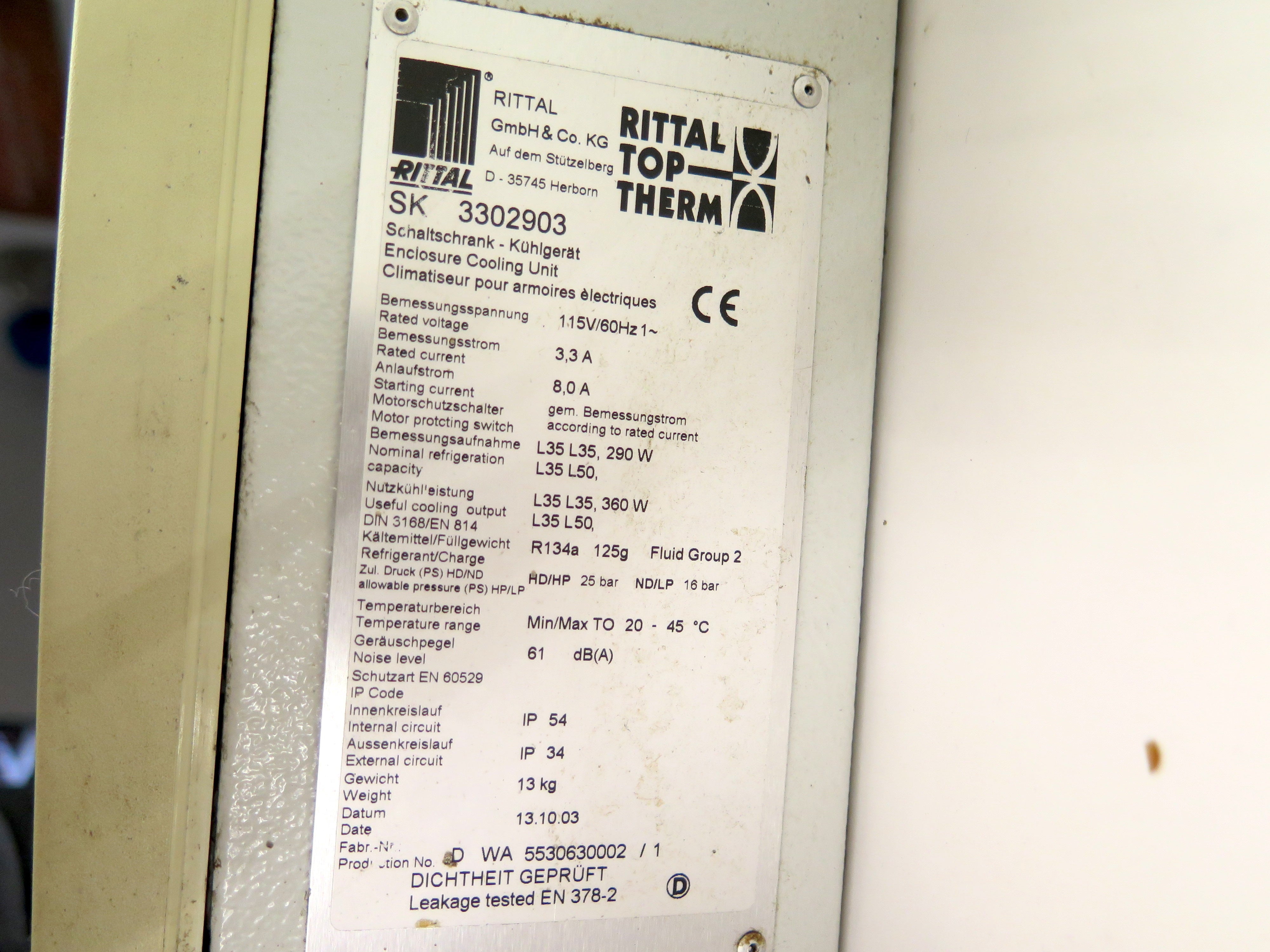 Rittal 3302903 Cooling Unit 115Vac 3.3A 290W - Advance Operations