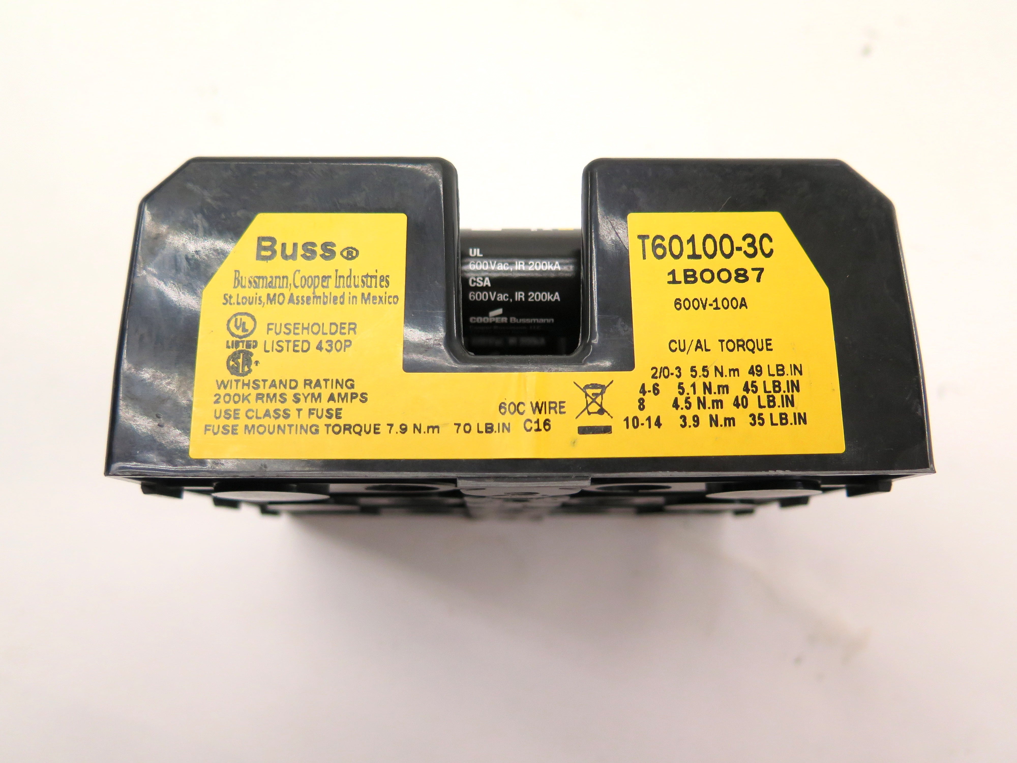 Buss T60100-3C 600Vac 100A Fuseholder & Bussmann Limitron JJS-80 - Advance Operations