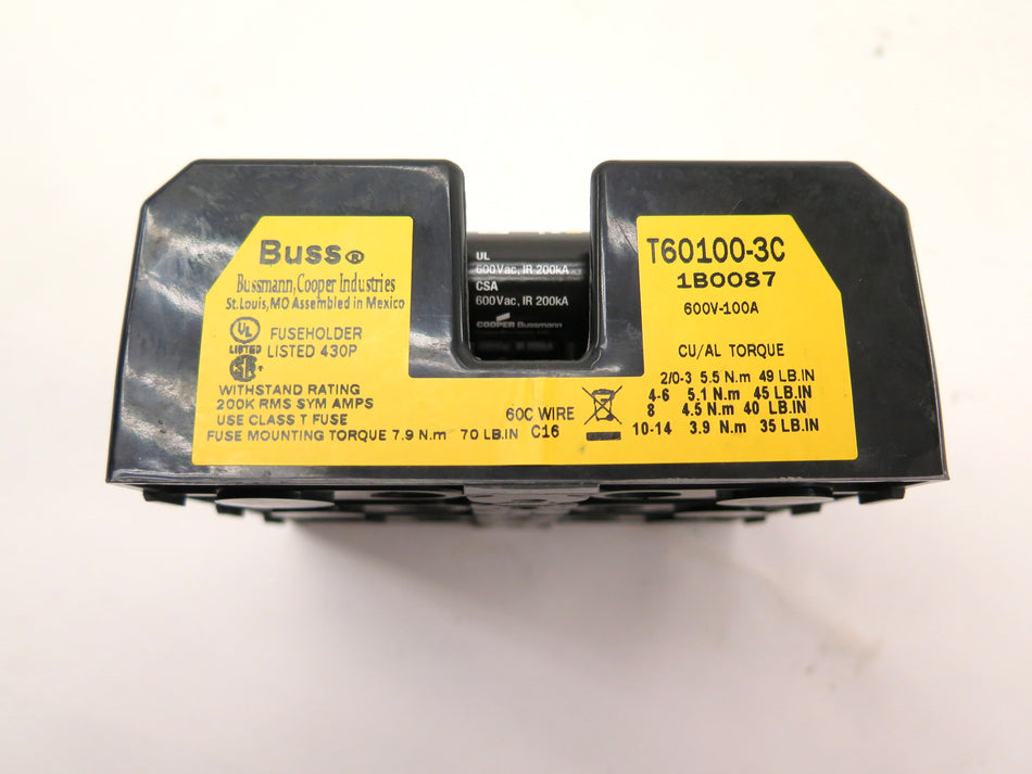 Buss T60100-3C 600Vac 100A Fuseholder & Bussmann Limitron JJS-80 - Advance Operations