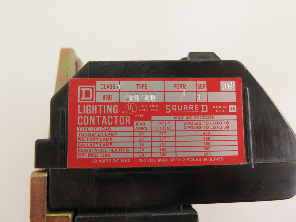 Square D / Schneider LX0 40 Lighting Contactor SER.B 120V Coil 20A 600V - Advance Operations