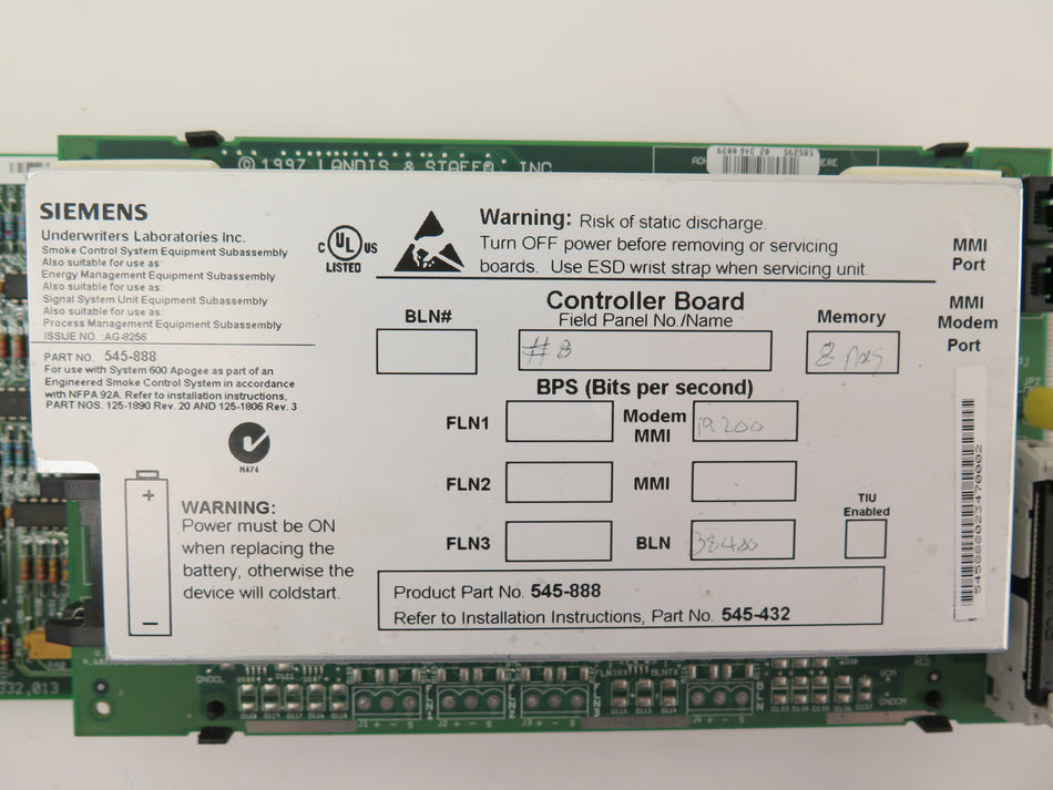 Siemens 545-888 SCU Controller Board 545-432 - Advance Operations