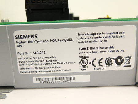 Siemens 549-212 Apogee Digital Point eXpansion HOA Ready 4DI - Advance Operations