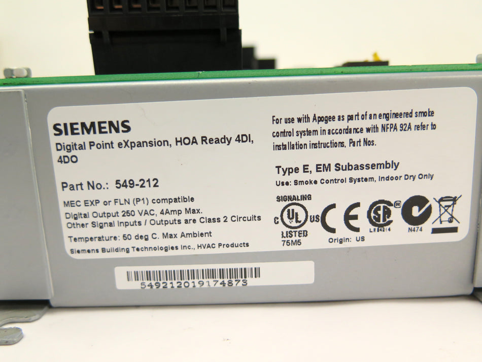 Siemens 549-212 Apogee Digital Point eXpansion HOA Ready 4DI - Advance Operations