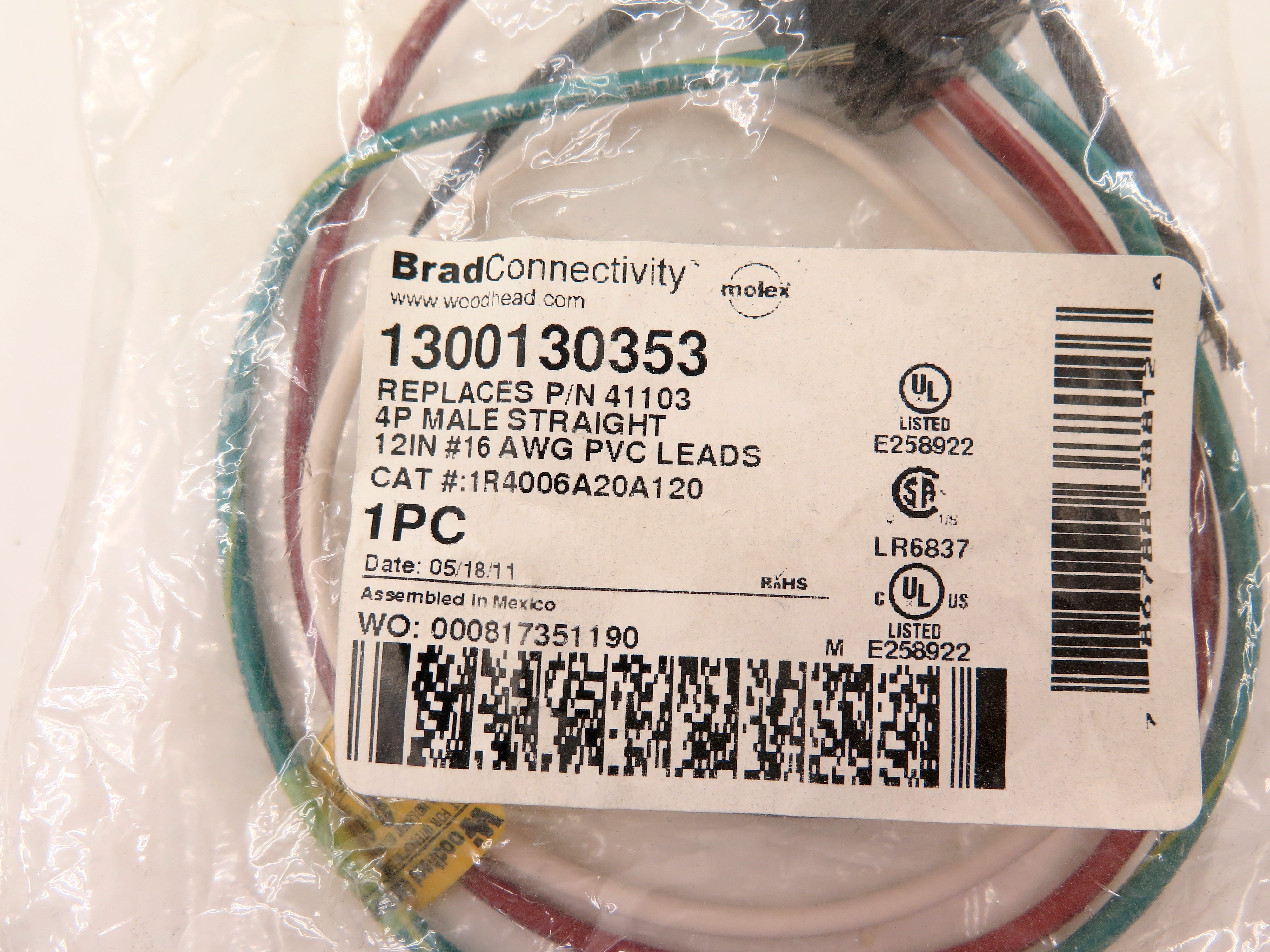 Brad Connectivity 1R4006A20A120 4P Male Straight Cordset - Advance Operations