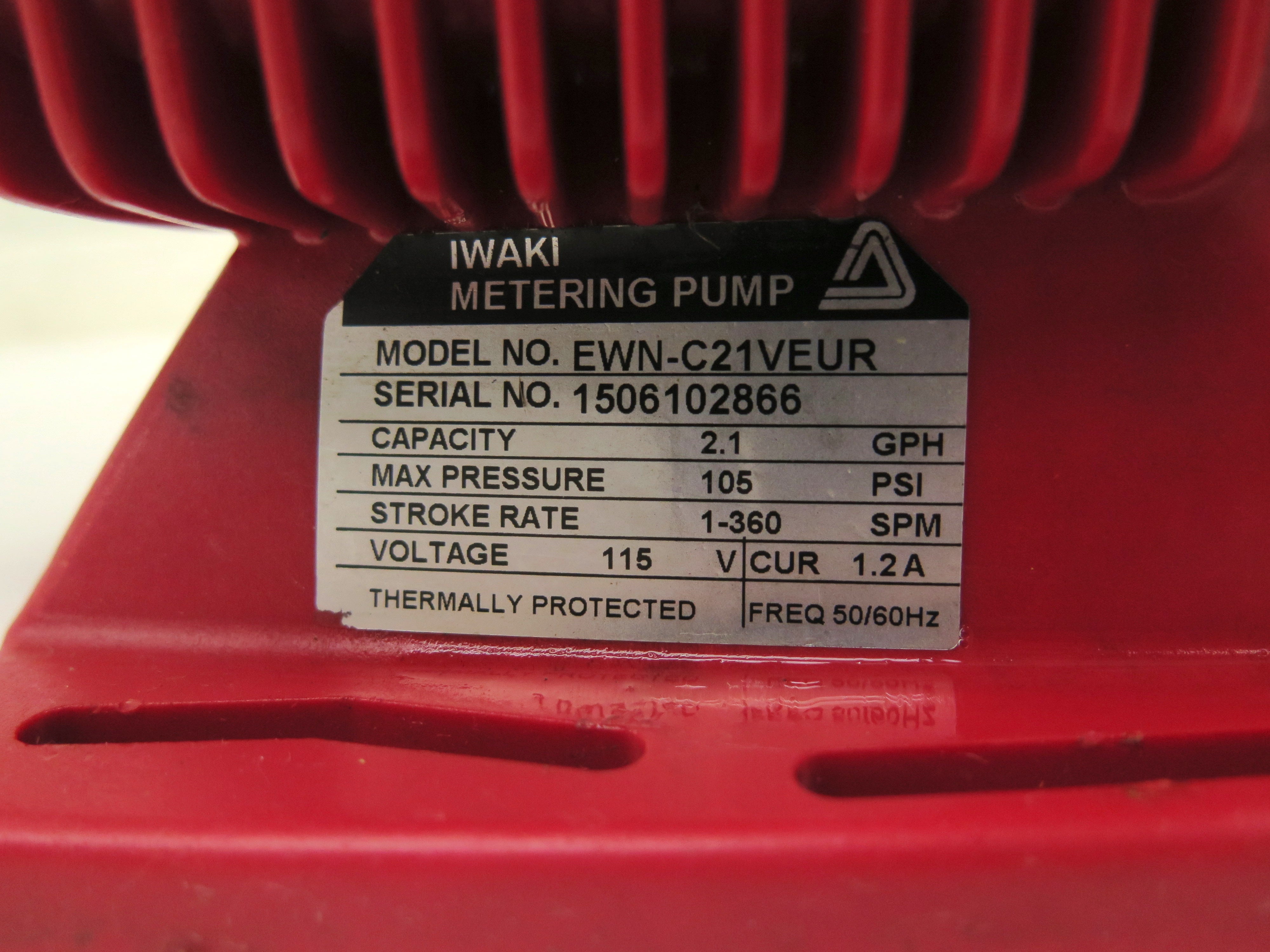 Iwaki EWN-C21VEUR Metering Pump 2.1 GPH 105PSI 115Vac 1.2A - Advance Operations