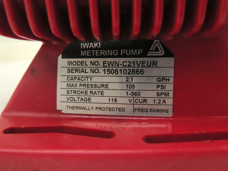 Iwaki EWN-C21VEUR Metering Pump 2.1 GPH 105PSI 115Vac 1.2A - Advance Operations