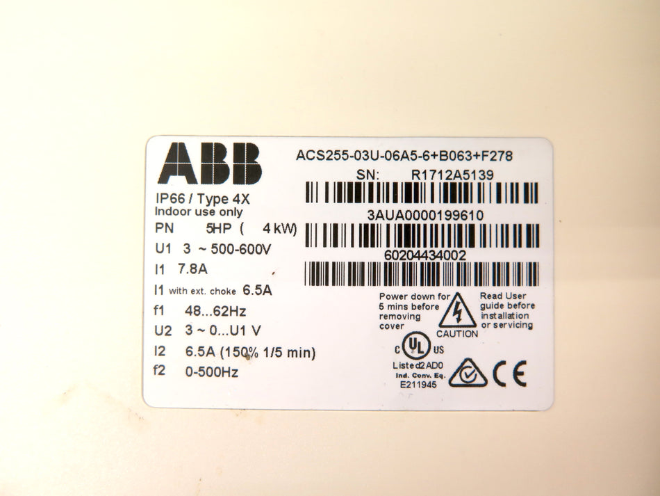 ABB ACS255-03U-06A5-6+B063+F27B Ac Drive 500-600V 5HP - Advance Operations