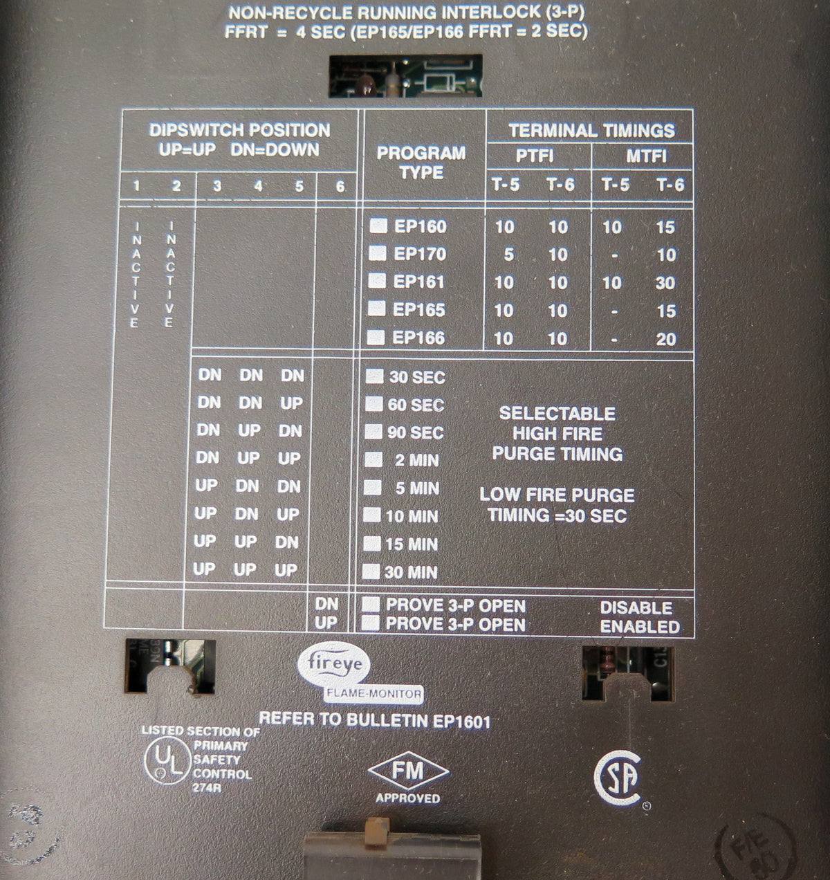 Fireye EB-700 / EP170 Programmer & EUV1 Flame Amplifier EP1601 - Advance Operations