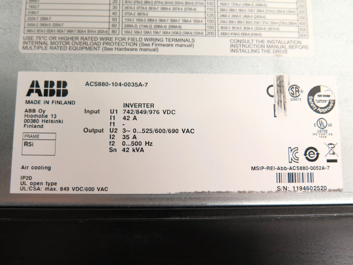 ABB ACS880-104-0035A-7 Motor Drive 42kVA - Advance Operations