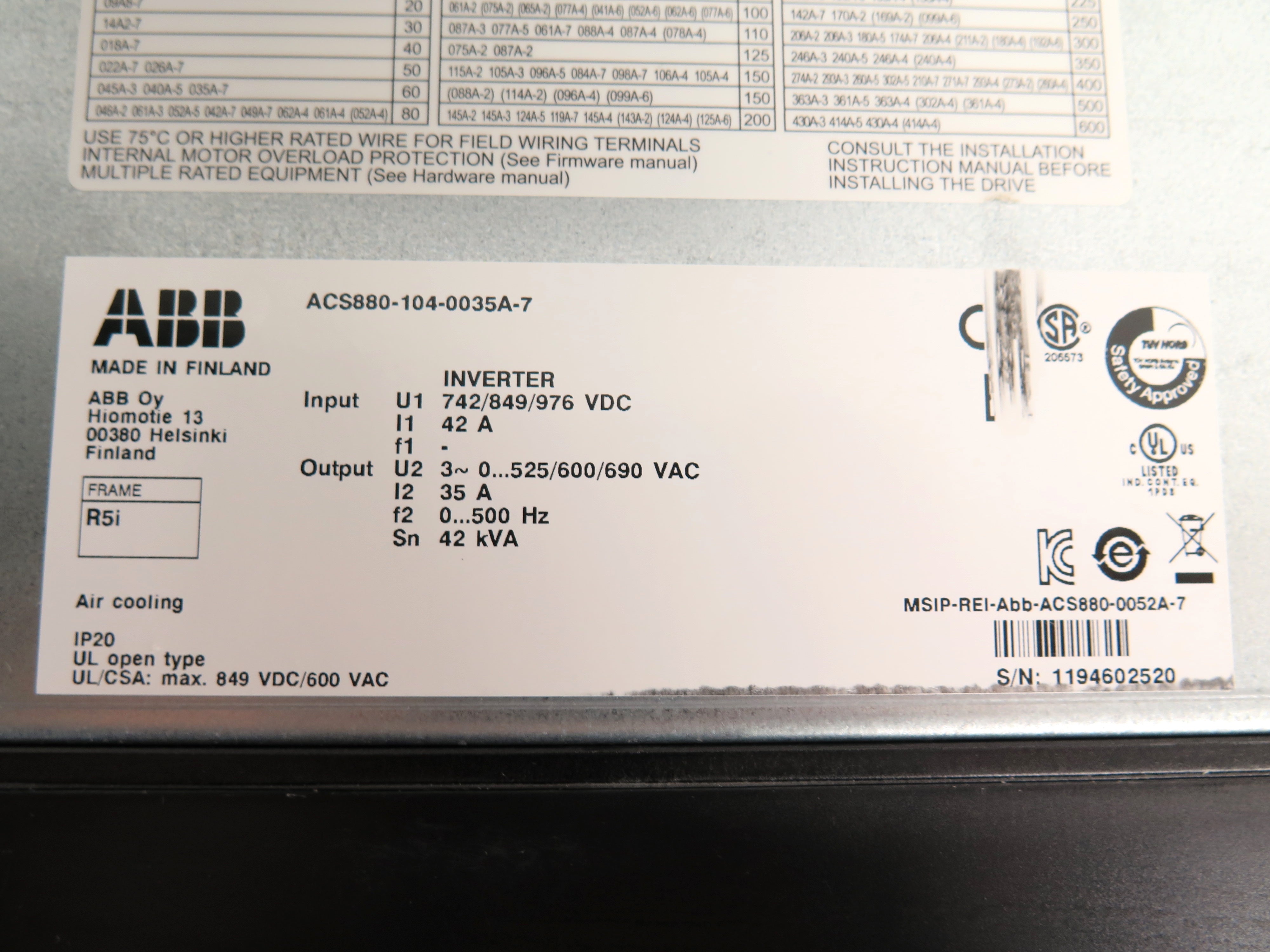 ABB ACS880-104-0035A-7 Motor Drive 42kVA - Advance Operations