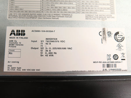 ABB ACS880-104-0035A-7 Motor Drive 42kVA - Advance Operations