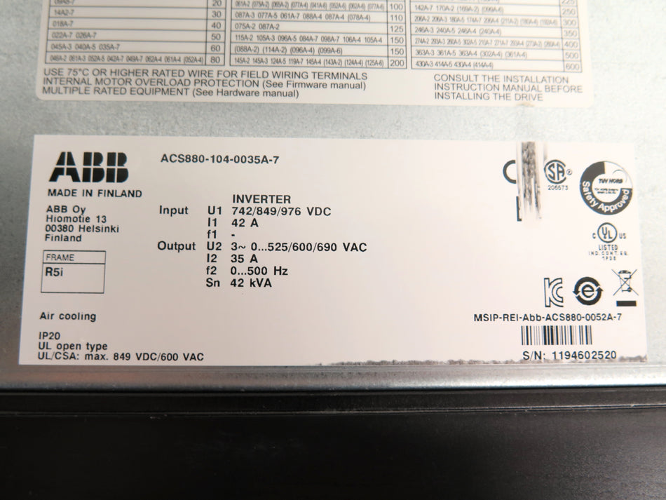 ABB ACS880-104-0035A-7 Motor Drive 42kVA - Advance Operations