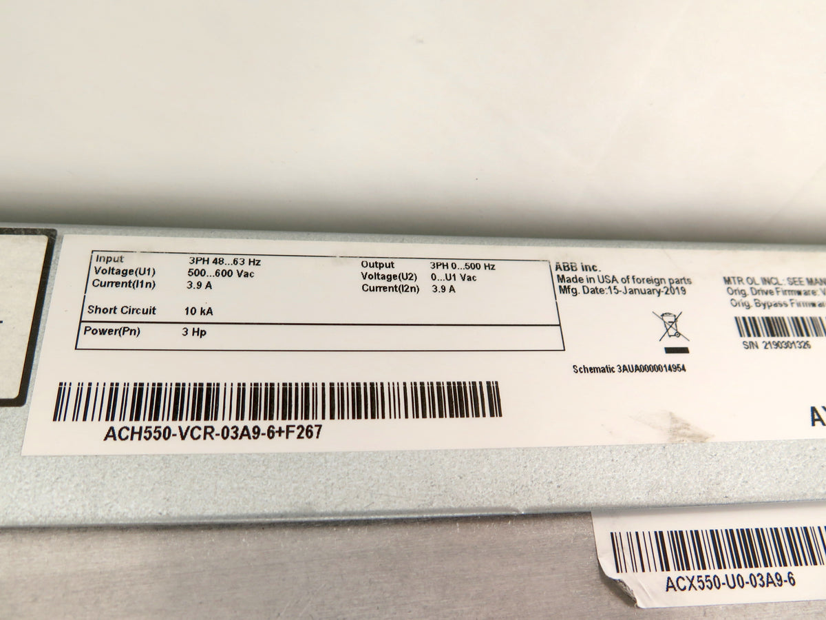 ABB ACH550-VCR-03A9-6 AC Drive 3HP 500-600Vac 3.9A - Advance Operations