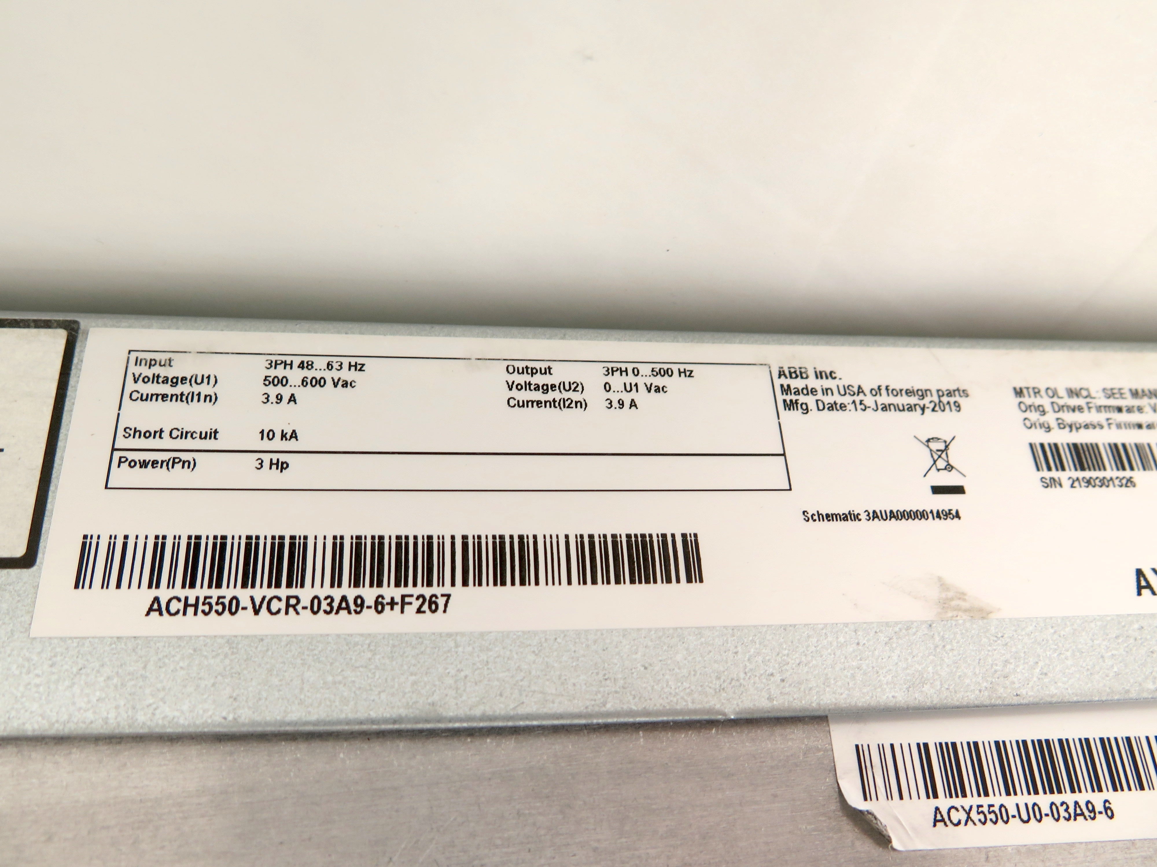 ABB ACH550-VCR-03A9-6 AC Drive 3HP 500-600Vac 3.9A - Advance Operations
