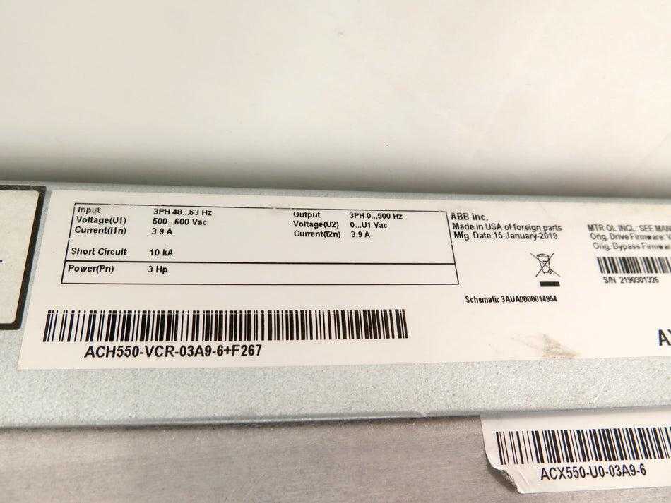 ABB ACH550-VCR-03A9-6 AC Drive 3HP 500-600Vac 3.9A - Advance Operations
