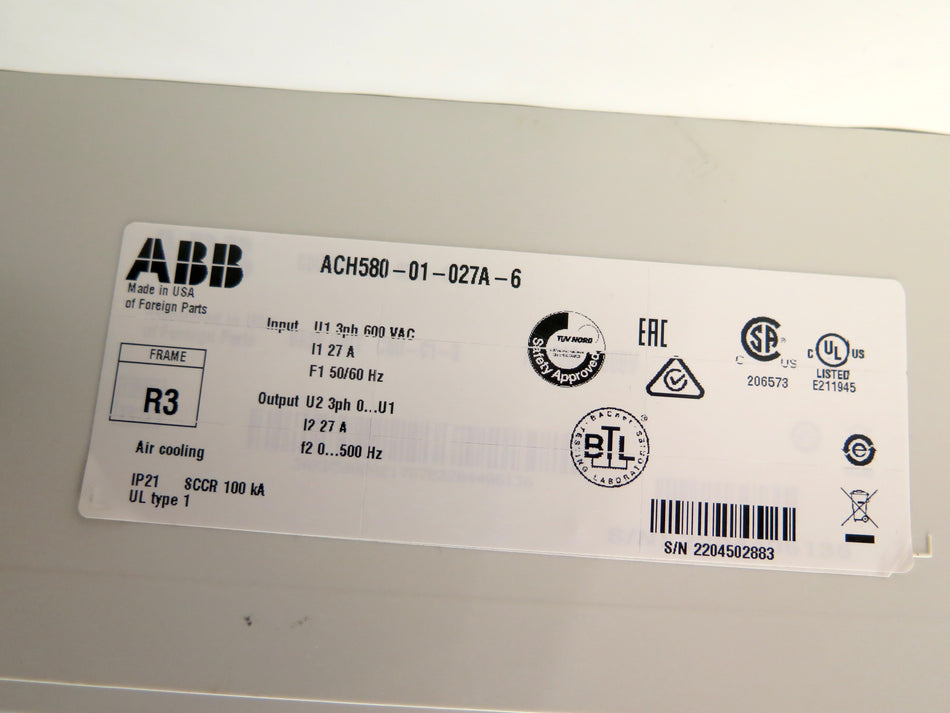 ABB ACH580-01-027A-6 AC Drive 25HP 600V 27A - Advance Operations