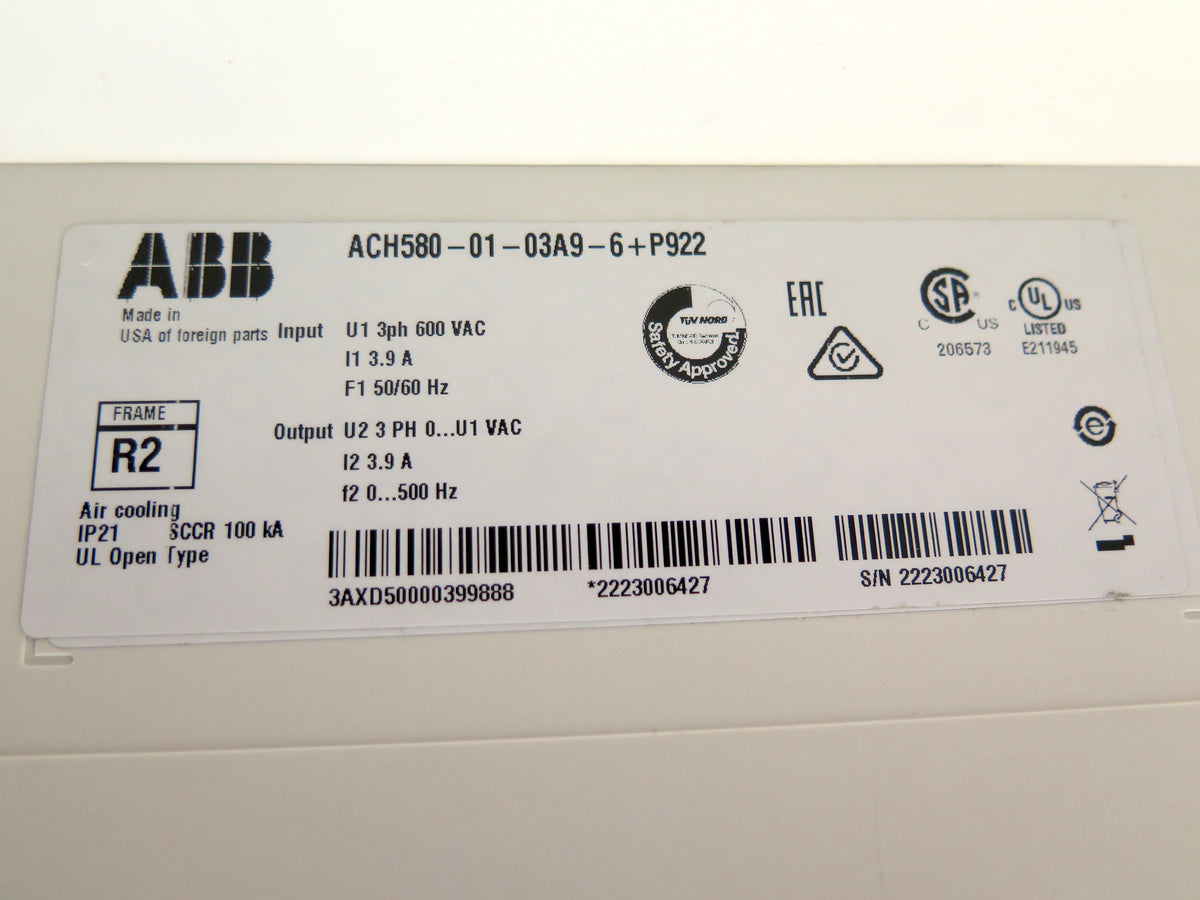 ABB ACH580-PDR-03A9-6 HVAC AC Drive 3HP Bluetooth 600Vac 3.9A - Advance Operations