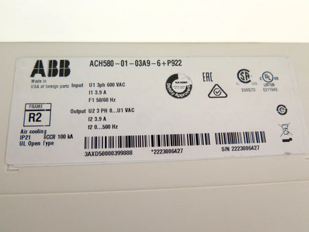 ABB ACH580-PDR-03A9-6 HVAC AC Drive 3HP Bluetooth 600Vac 3.9A - Advance Operations