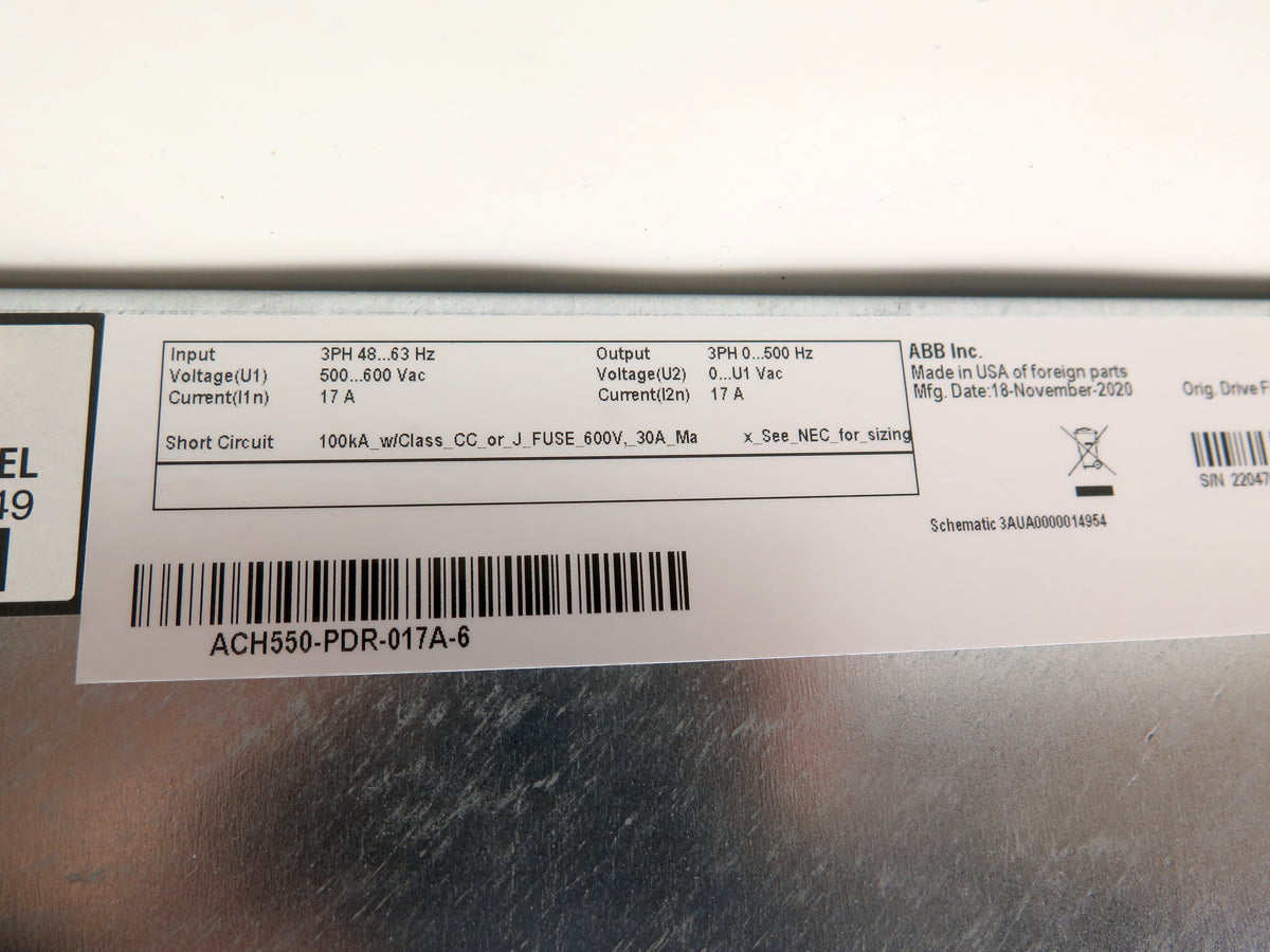 ABB ACH550-PDR-017A-6 / ACX550-U0-017A-6 AC Drive 15HP 500/600V 17A - Advance Operations