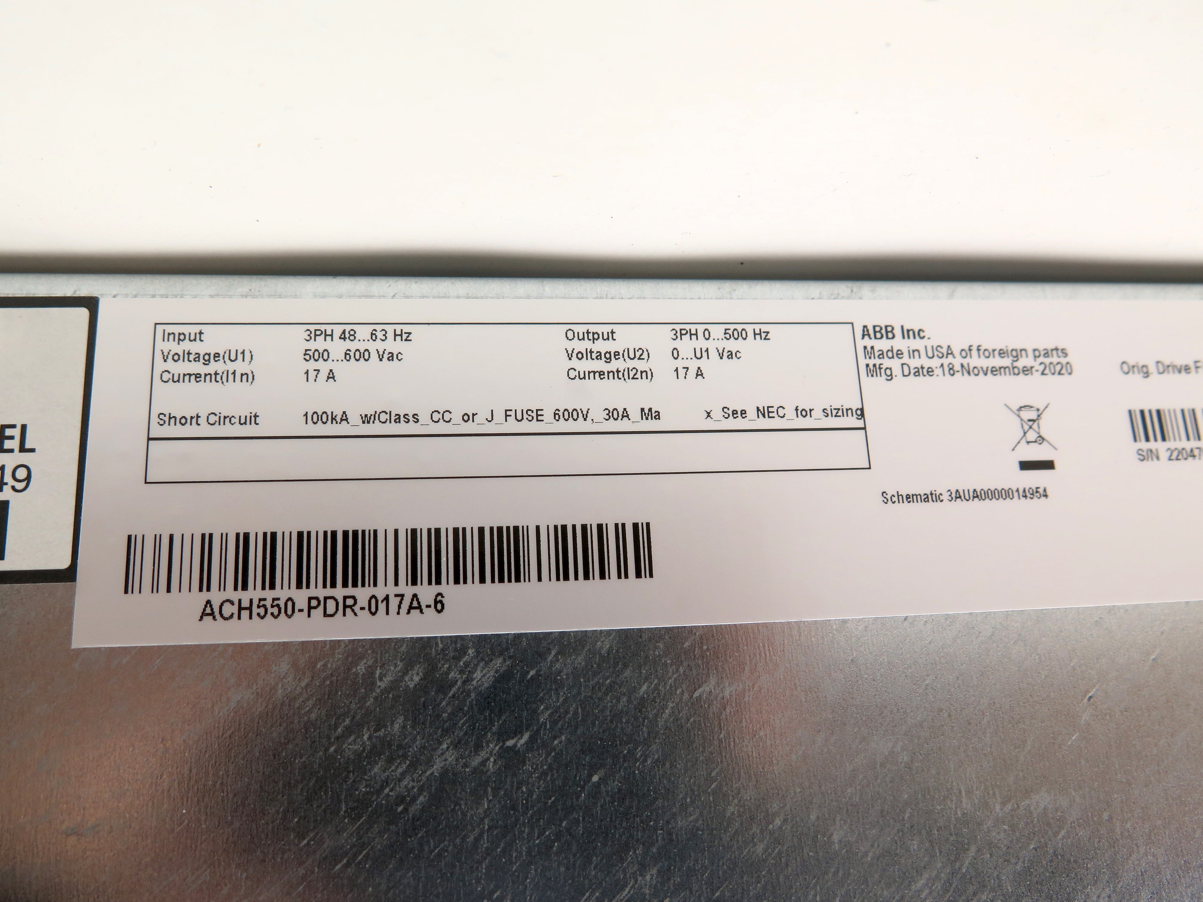 ABB ACH550-PDR-017A-6 / ACX550-U0-017A-6 AC Drive 15HP 500/600V 17A - Advance Operations