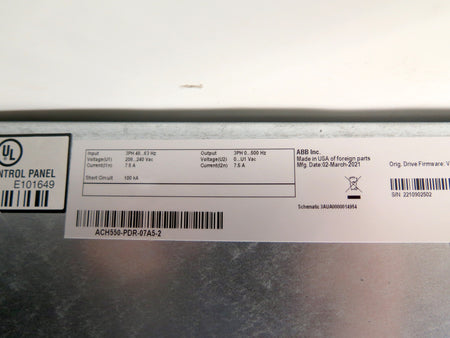 ABB ACH550-PDR-07A5-2 AC Drive 3HP 208/240Vac 7.5A - Advance Operations