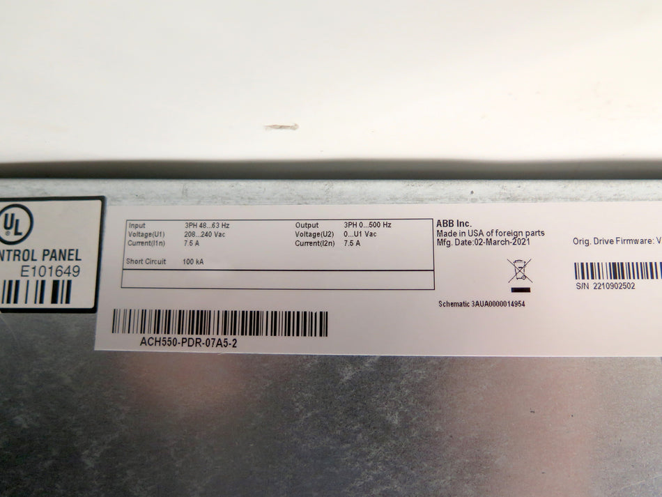 ABB ACH550-PDR-07A5-2 AC Drive 3HP 208/240Vac 7.5A - Advance Operations