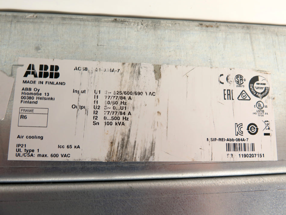 ABB ACS880-01-084A-7 AC Drive 100 kVA 525-690Vac 77-84A HVAC Bluetooth Control - Advance Operations