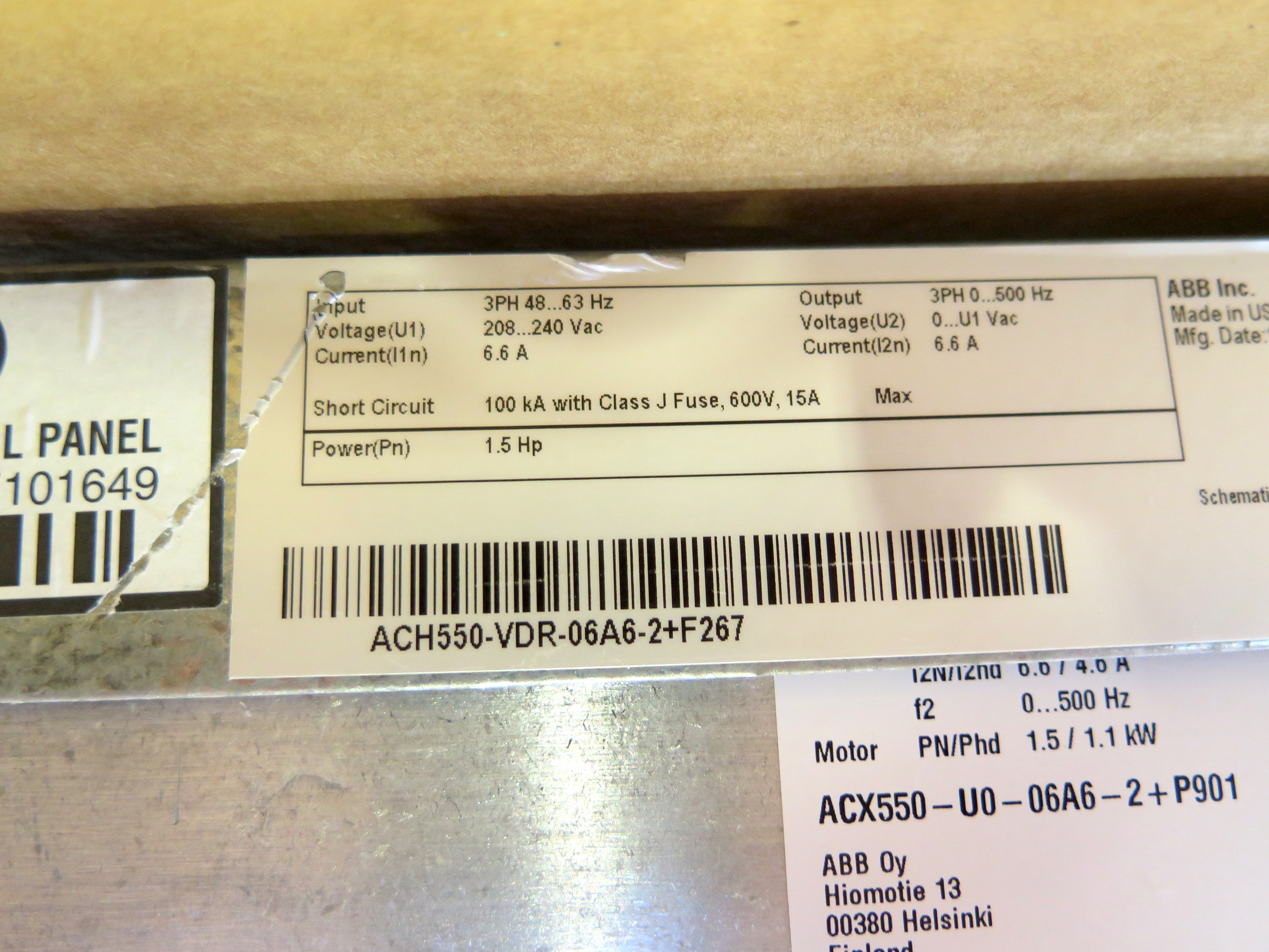 ABB ACH550-VDR-06A6-2 AC Drive 1.5HP 208-240Vac 6.6A - Advance Operations